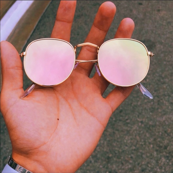 Pink & Gold Chic Round Reflective Sunglasses - Picture 5 of 5